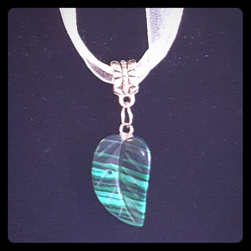 Malachite Carved Leaf Charm Necklace